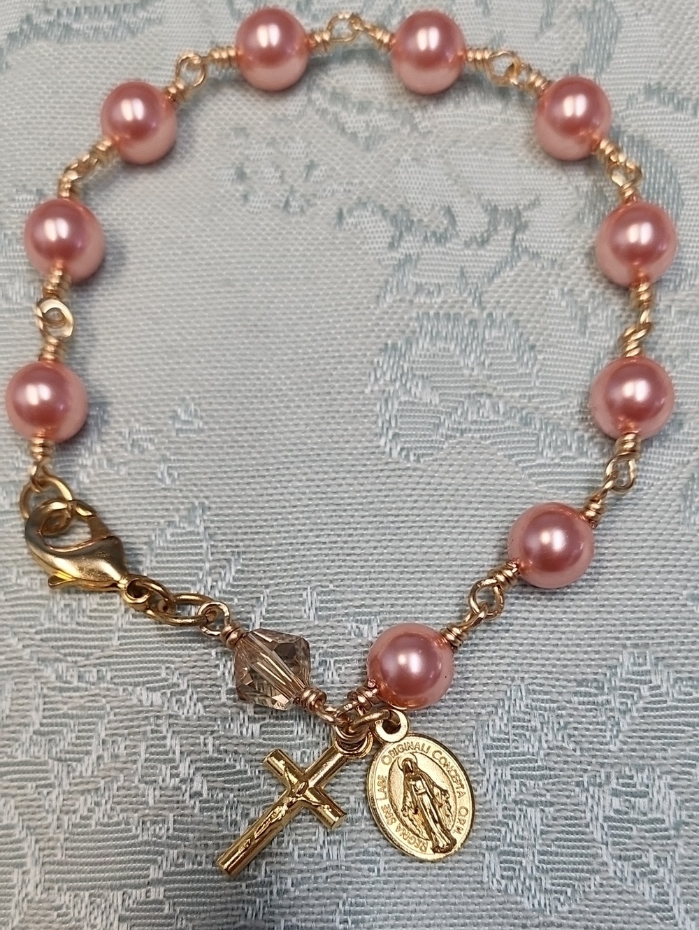 Peach Pearl Rosary Bracelet!